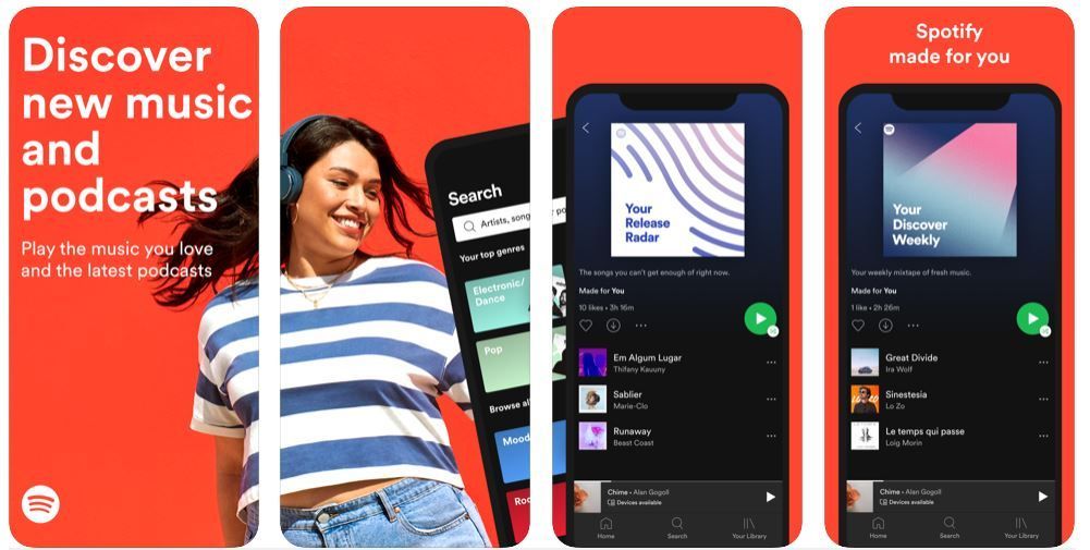 Κολάζ με στιγμιότυπα από την εφαρμογή Spotify
