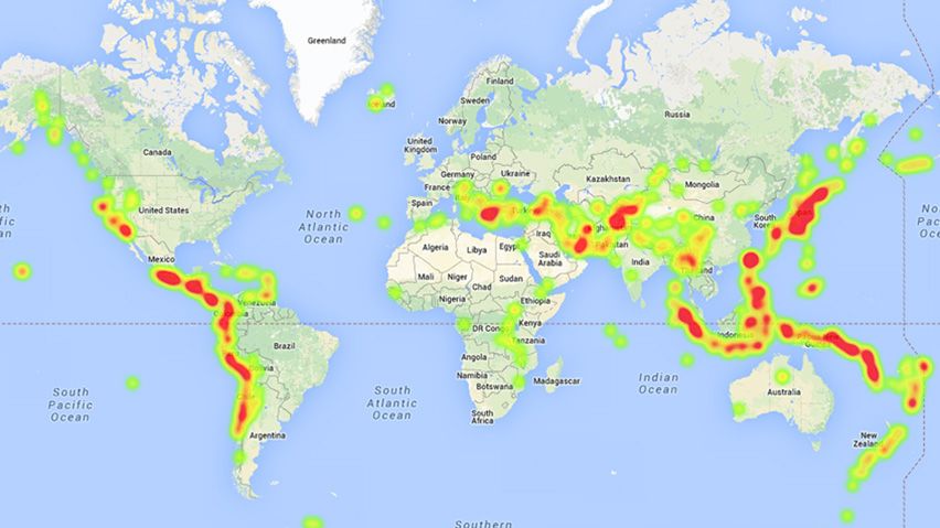 Παγκόσμιος χάρτης με τις σεισμογενείς περιοχές